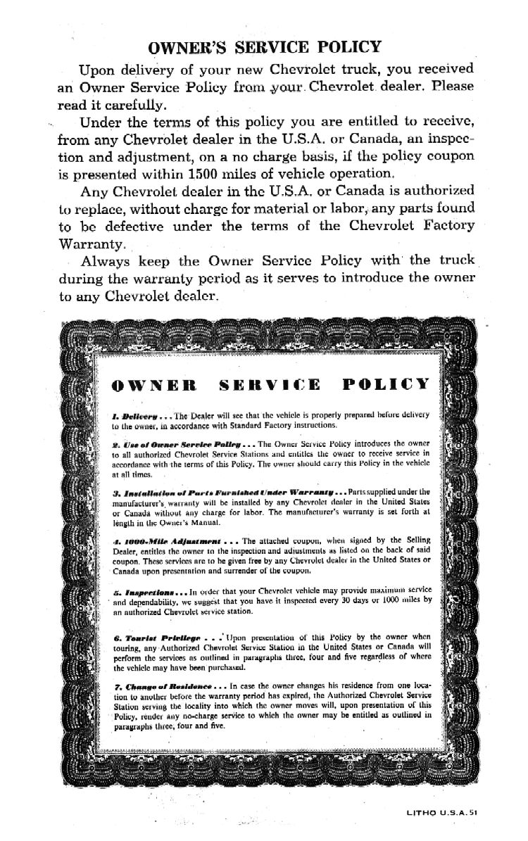 1951 Chevrolet Trucks Operators Manual Page 68